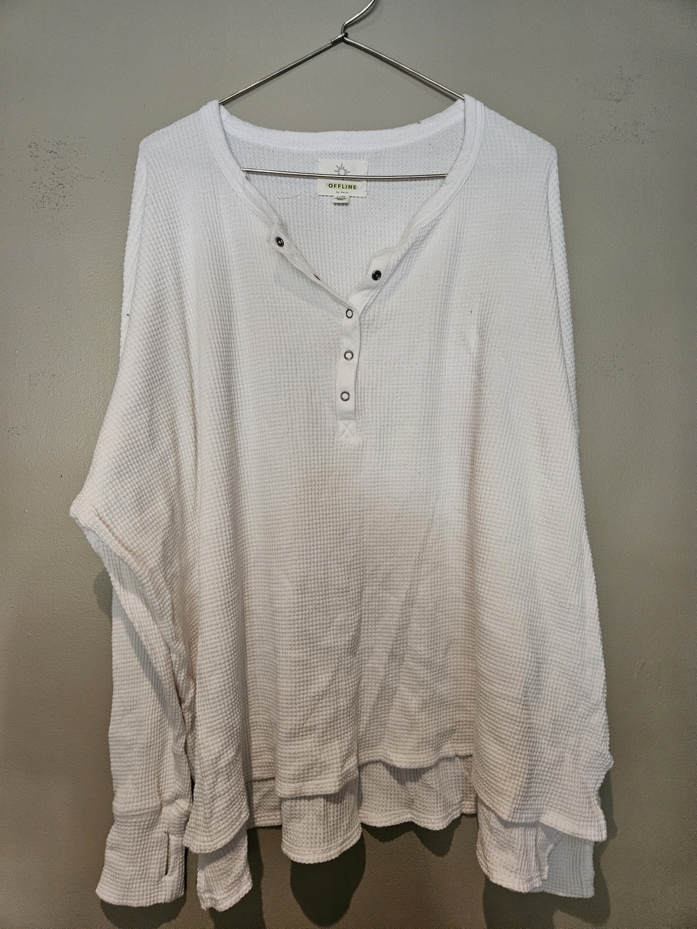 aerie White Waffle Knit Henley Long-Sleeve Top